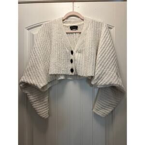 Urban Outfitters White V-Neck Cropped Oversized Sweater